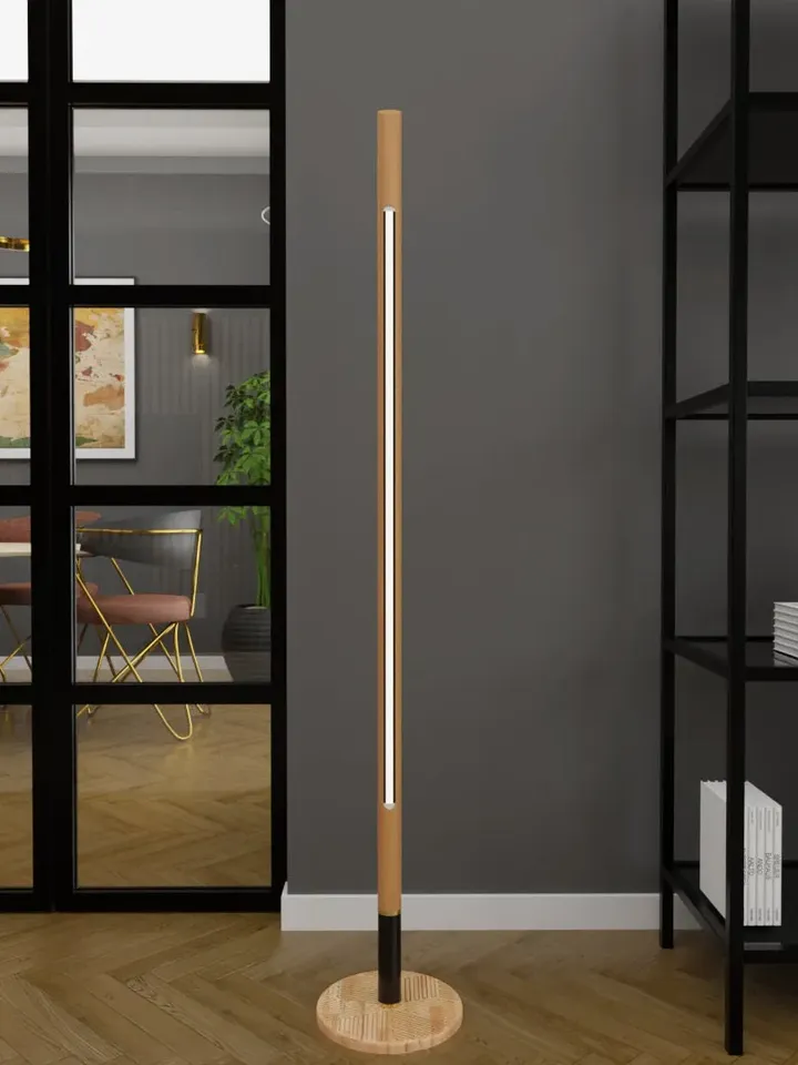 Wooden floor lamp, modern LED floor lamp, cylinder floor lamp
