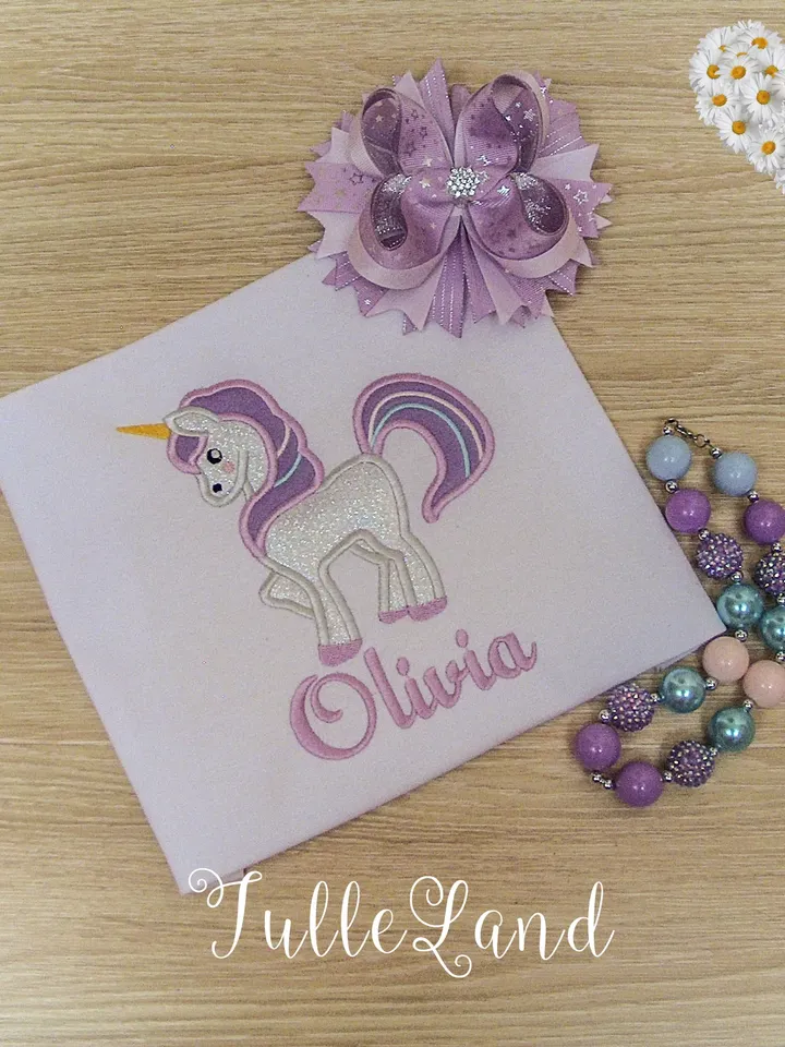Unicorn girl rainbow shirt Design Applique for Machine Embroidery