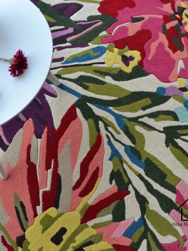 Tufted Wool Floral Area Rug in Indigo/Pink/Purple Rug Stylish Hand Tufted Hand Tuft Rug 5x8 6x9 7x10 8x10 9x12 High Quality Tufted Wool Rug