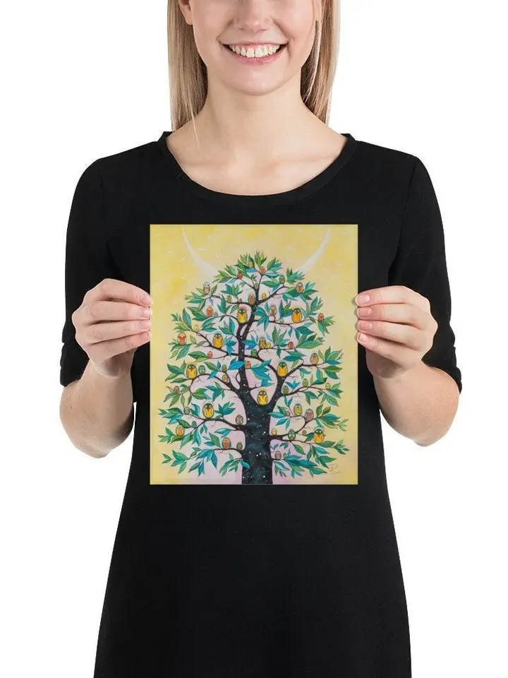 Magic Cosmic Tree, Lots of Birds on the Branches, Painting for Meditation, poster from the original work by Ukrainian artist A. Paranchenko