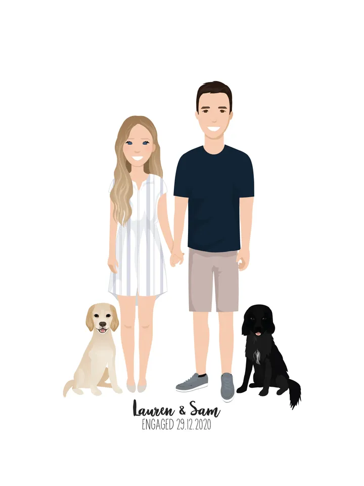 Custom family Portrait with pet, simple portrait, Family illustration