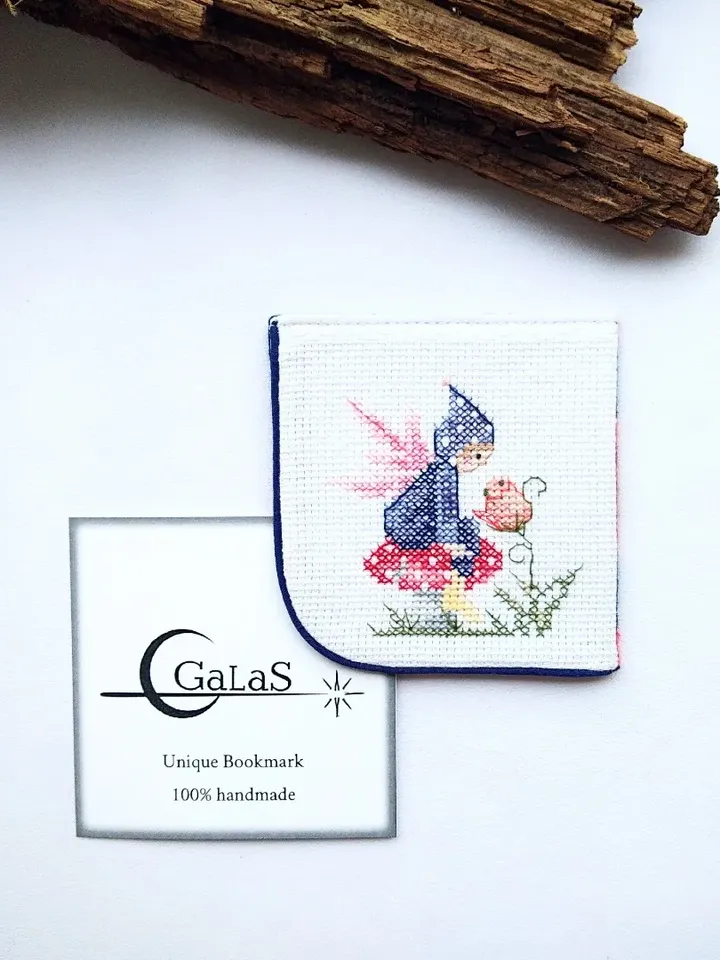 Fairy mushroom bookmark personalized, Cute bookmark with elf on mushroom, Cottagecore gift, Embroidered book lover gift
