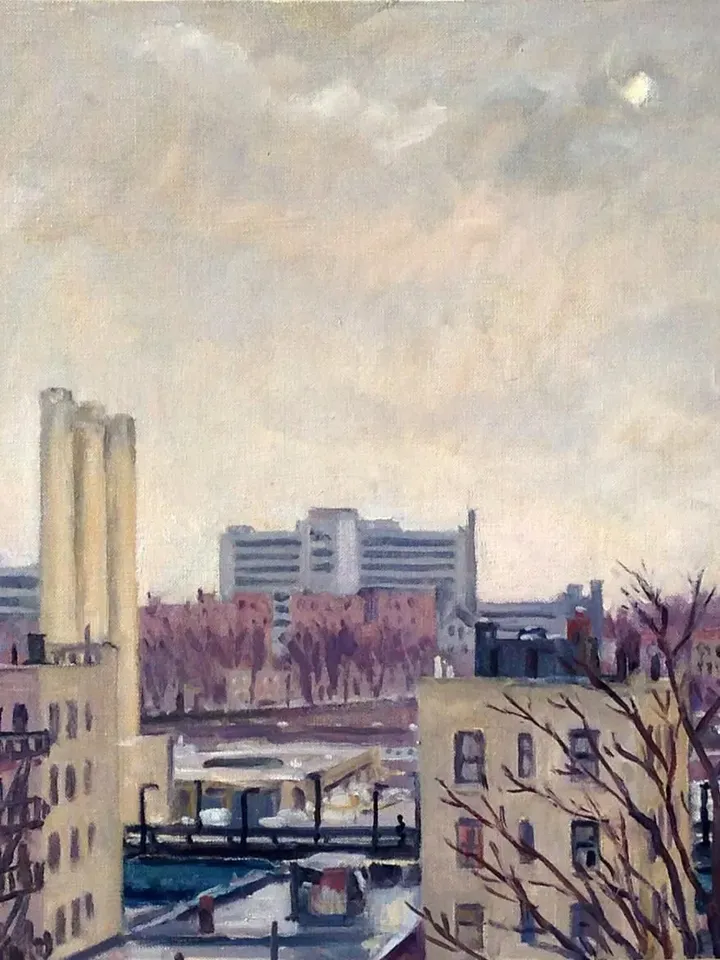 New York Cityscape Painting -WinterLight/Inwood- 14x18 Oil on Canvas, American Urban Impressionist Fine Art, Signed Original NYC Landscape