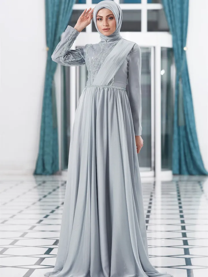 AHUNARE HIJAB - Dila Musty Green Chiffon Wedding Dress, Muslim Evening Gown, Nikah, Islamic Wedding, Engagement, Bridesmaid,