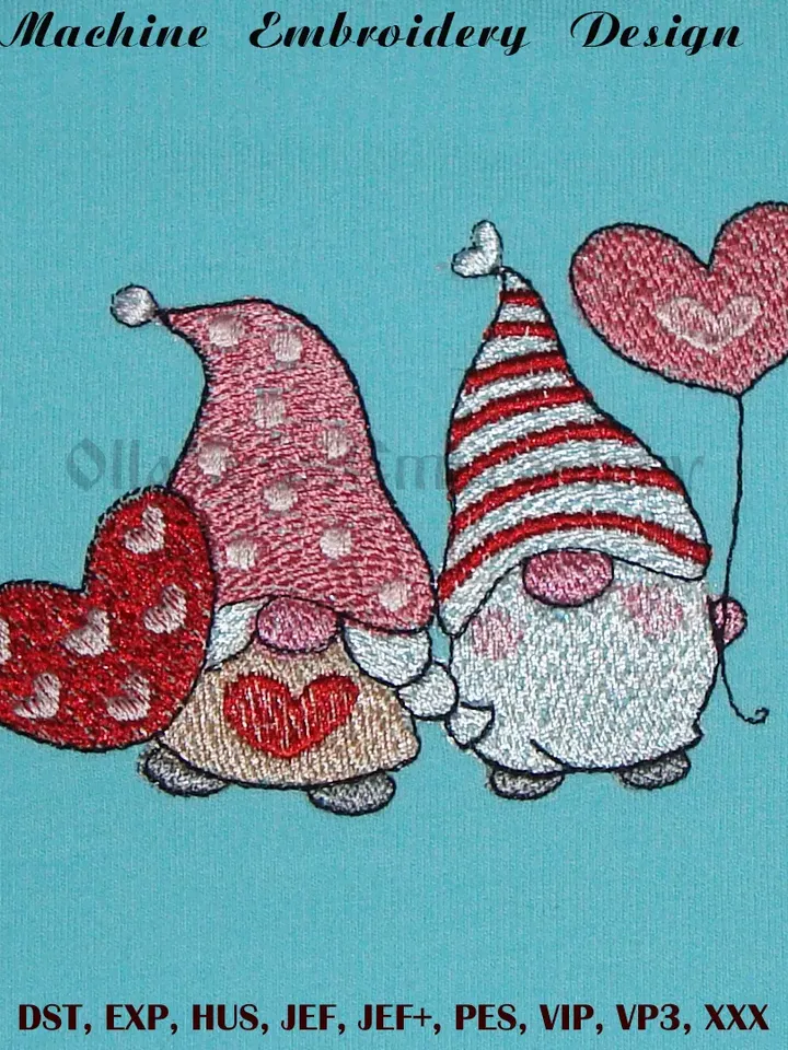 Gnomes In Love digital machine embroidery design in 6 sizes