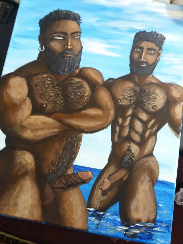 Nude Male Painting. Gay Naked Male. Hairy Black Men. Male Art.