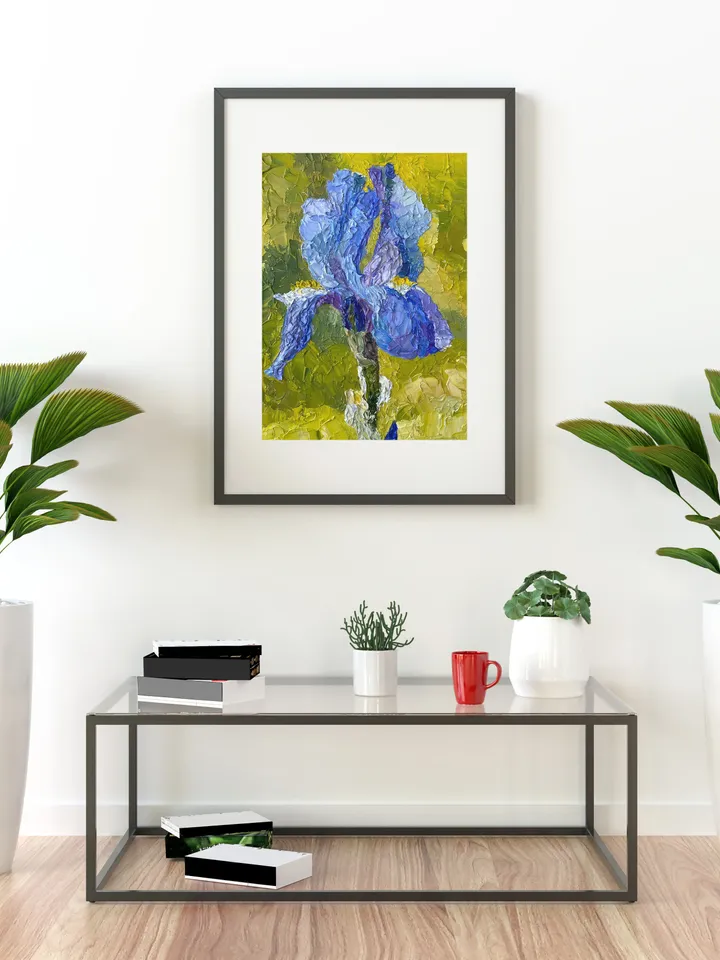 Iris-original oil painting on canvas, impasto art,flower,Wall Art,botanical art