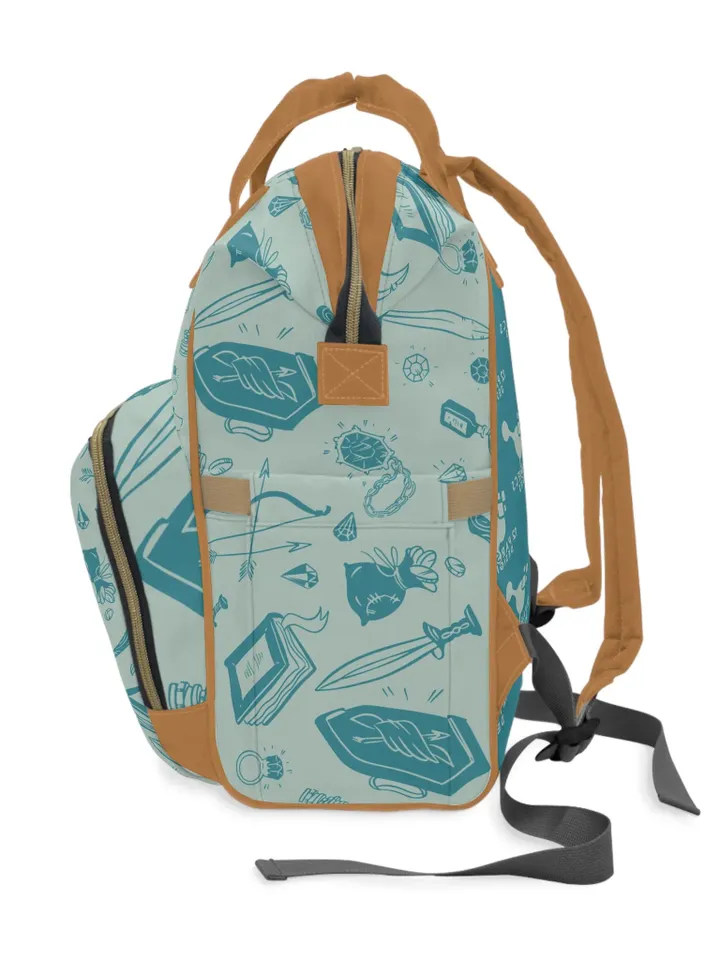 DnD Pattern TTRPG Backpack | Tabletop Roleplaying Game Skull Bag, LARP Backpack, Wargaming Organizer, Skull and Bones, DnD Gift for Geeks