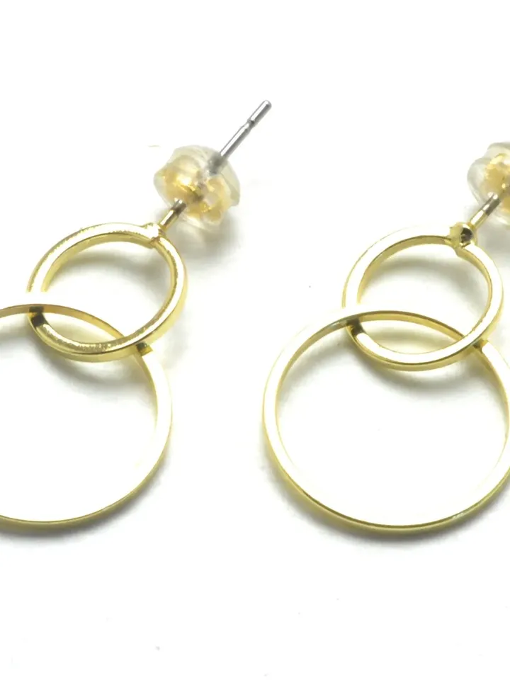 Double Circles Earrings, Minimalist Geometric Circle Hoop, Dainty Delicate Drop Earrings, Contemporary Jewelry Gift for Her, Linked Hoops