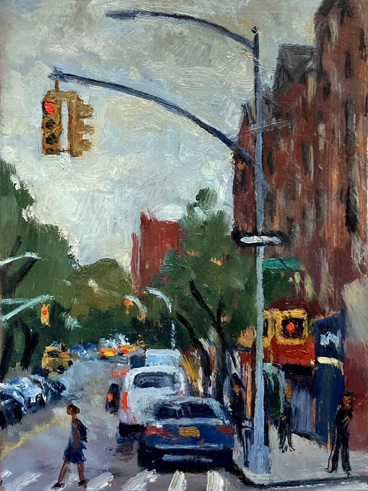 Original New York Landscape Painting- Up Broadway/Summer Rain/NYC- 5x7 Oil on Panel, Plein Air Impressionist Fine Art