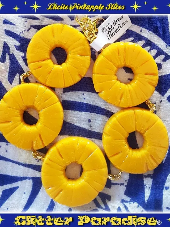 Fakelite Pineapple Slices - Bracelet - Pineapple - Hawaii - Tropical Jewelry - Fruit - Piña colada - Pineapple Bracelet - Glitter Paradise®