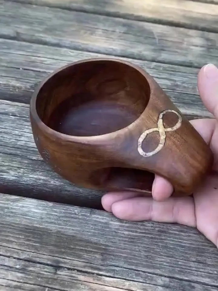 Handcarved Walnut Wood Kuksa, Wooden Coffee Mug, Scandinavian Cup, Camping Mug