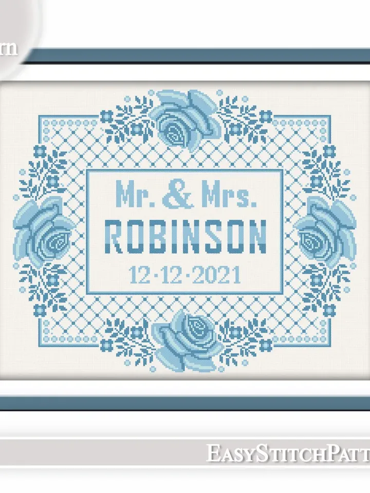Wedding cross stitch pattern. DIY. Border cross stitch. Anniversary cross stitch.