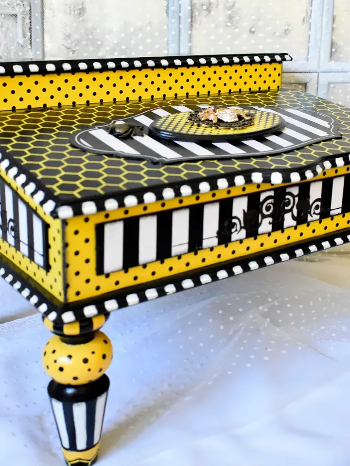 Bureau for papers and documents in black-white-yellow color