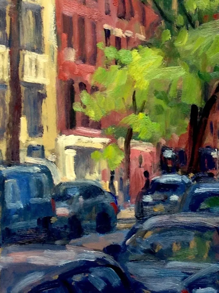 East Village Cityscape Painting - 6th St and Ave A/NYC - 11x14 Oil on Panel, Urban New York Landscape, Plein Air Impressionist Original