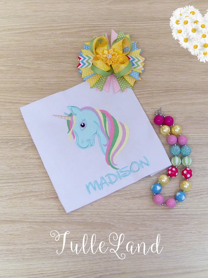 Unicorn Head for girl rainbow shirt Design Applique for Machine Embroidery
