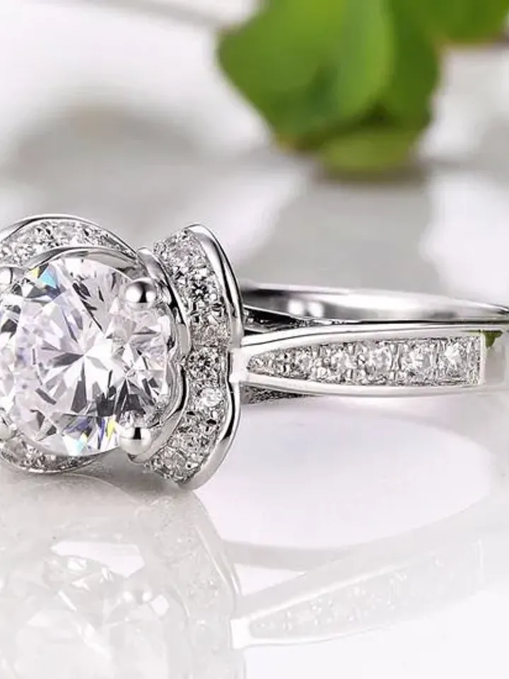 Solid 14K White Gold 6.5MM Round Ring / Engagement  Ring / Semi Mount Ring