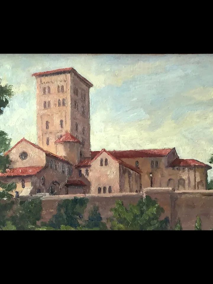 Original NYC Landscape Painting -The Cloisters/New York City- 8x14 Oil on Panel, Impressionist Fine Art, Signed Washington Heights Oil