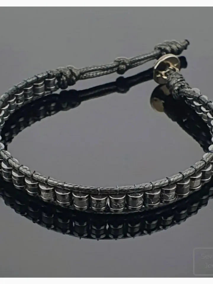 Black Variscite Bracelet, Hematite Gemstone, Slim Arm Band, Gifts For Men, Women, Classy Design Jewelery, Christmas Present, Chic Accessory