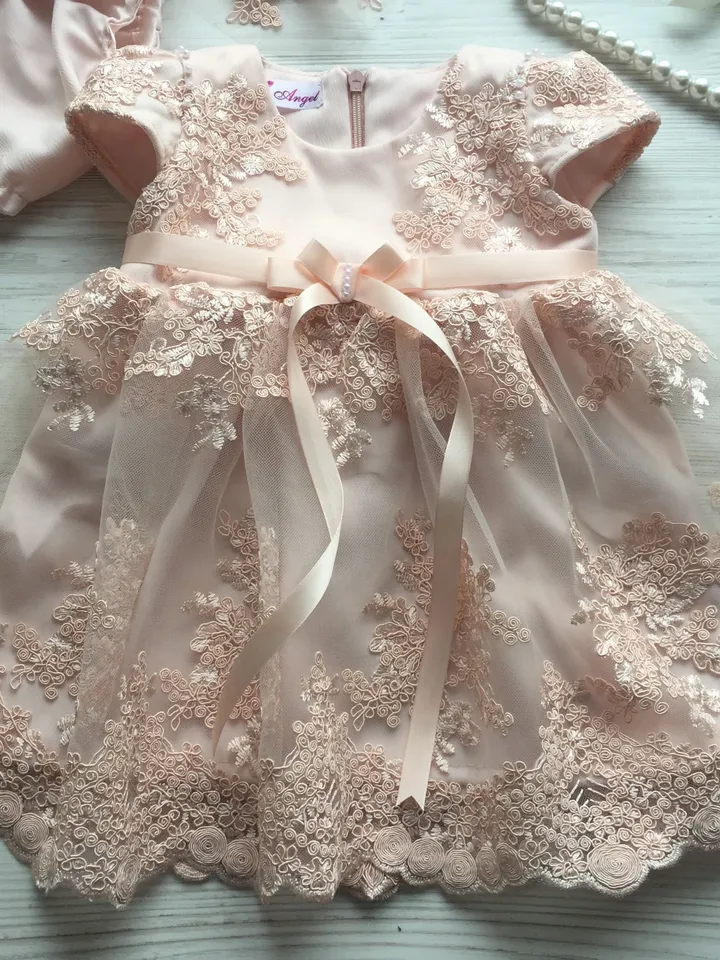 Baptism outfit for girl. Christening gown for girl. First birthday dress. Dress with lace. Dress, headband and panties. Take home outfit.