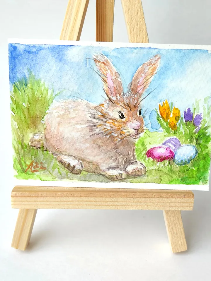 Rabbit painting watercolor original art Easter Painting