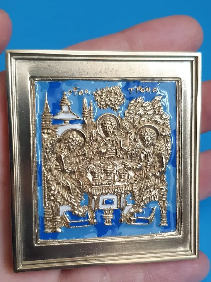 Saint Trinity icon | brass icon colorful enamel | copy of an ancien icon 19 c. | Orthodox store