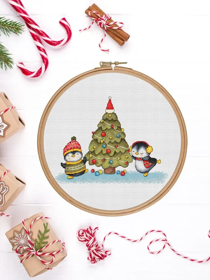 Christmas Penguins Cross Stitch Pattern PDF, Penguins Cross Stitch Chart Instant Download, Children Family Gift