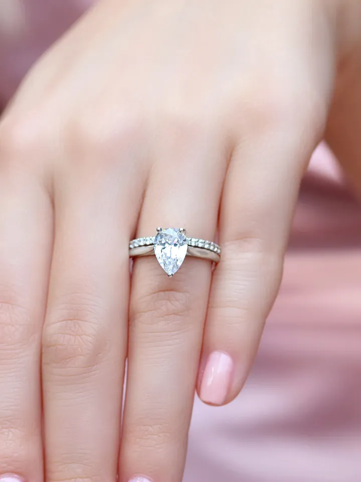 PEAR MOISSANITE RING | Pear Shaped Moissanite Diamond Eternity Ring Band | Engagement Ring Gift | Custom Wedding 14k Solid Gold Ring
