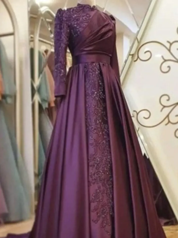 AHUNARE HIJAB - Hürrem Purple Embroidered Wedding Dress, Muslim Evening Gown, Nikah, Islamic Wedding, Engagement, Bridesmaid,