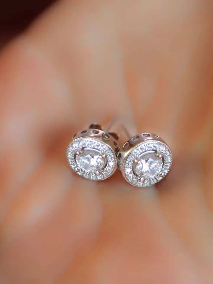 ROUND CUT EARRING | Round Cut Halo Diamond Wedding Stud Earrings | 14k Solid Gold Simulated Diamond Stud Earring | Women Gold Earrings
