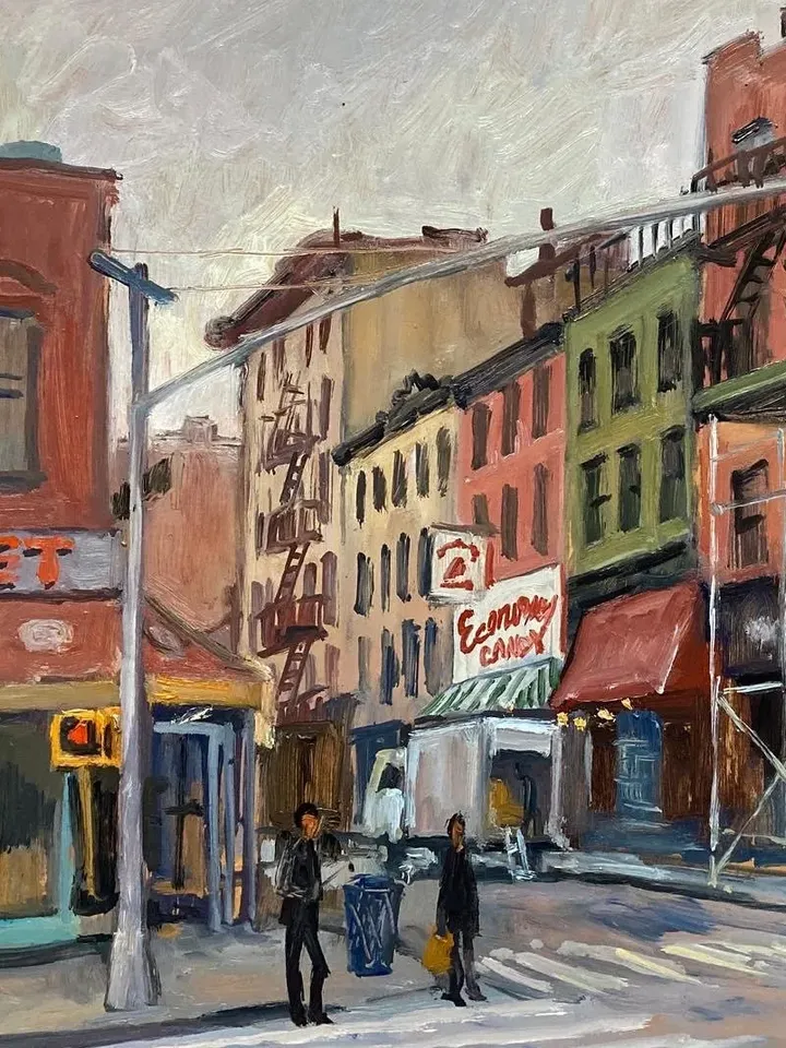 Original NYC Cityscape Painting - Economy Candy/Essex and Rivington/LES- 12x16 Oil on Panel, Urban Impressionist Fine Art