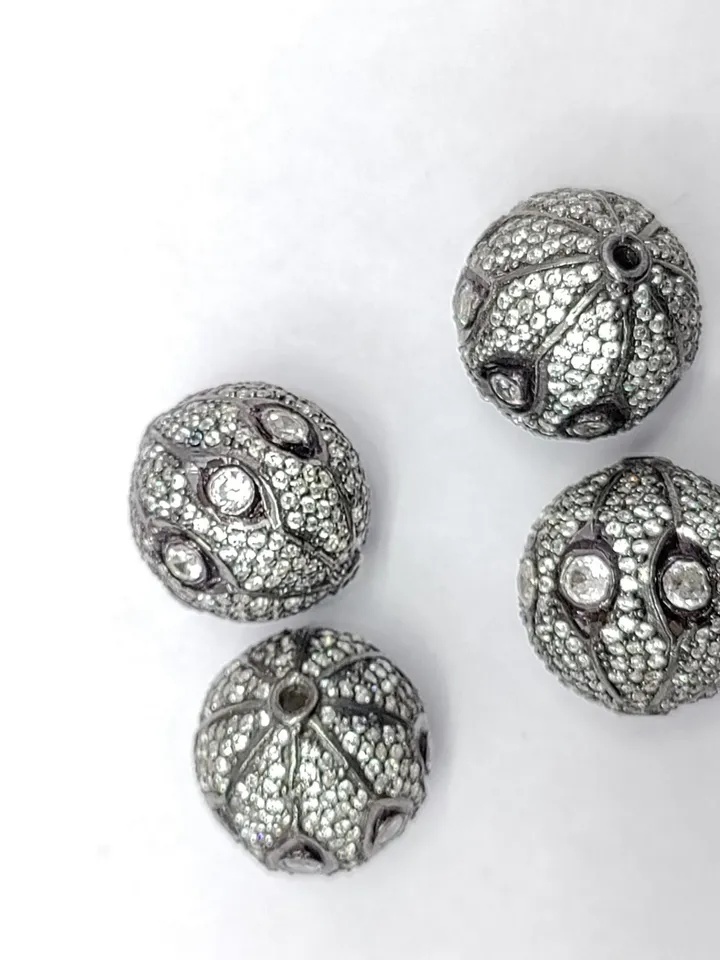 Polki Diamond Beads, Pave Beads, 8/10/12/14/16MM Round Ball Beads, 925 Sterling Silver Beads, Jewelry Beads, Polki Beads, Connector Beads