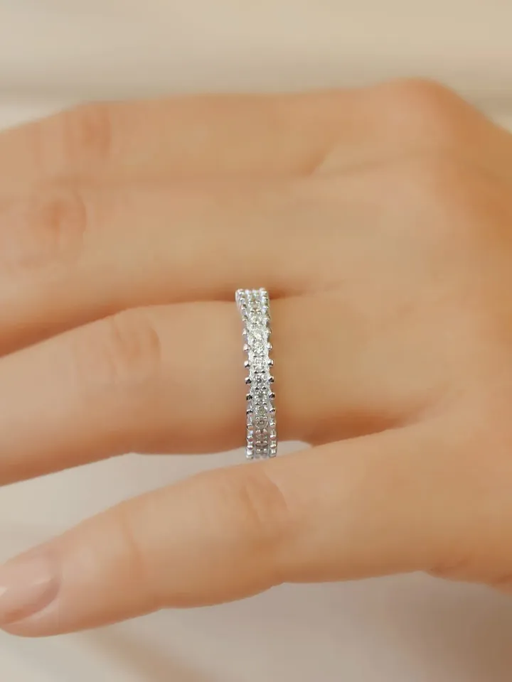 FULL ETERNITY RING | Round Cut Stacking Gold Rings | Tiny Cut Diamond Eternity Ring Band | Statement Jewelry | Women Birthday Gift