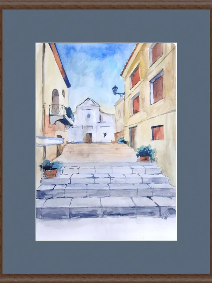 Italian flower Street Painting Original Watercolor Art landscape Miniature Artwork painting
