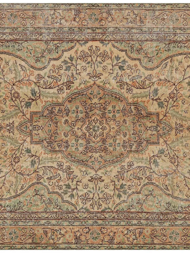 Vintage Turkish Brown Floral Rug - Handwoven 4.8ft x 8.3ft in Beige Accents 148x254cm