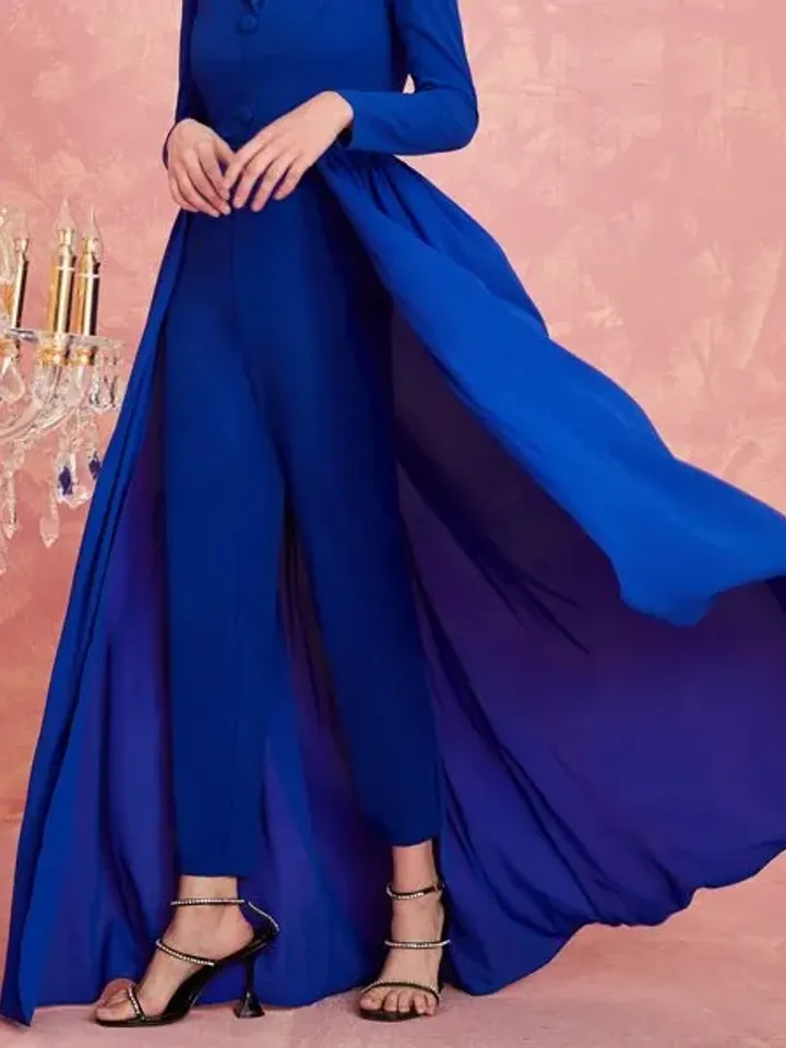 Lapel Collar Long Sleeve Button Front Shirt Jumpsuit With Mesh Skirt 2 Colors