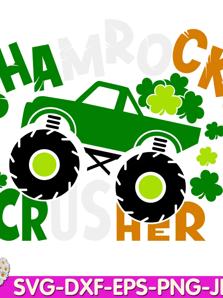 Crushing Shamrocks Monster truck St. Patricks Day Clover boy digital design Cricut svg dxf eps png ipg pdf, cut file