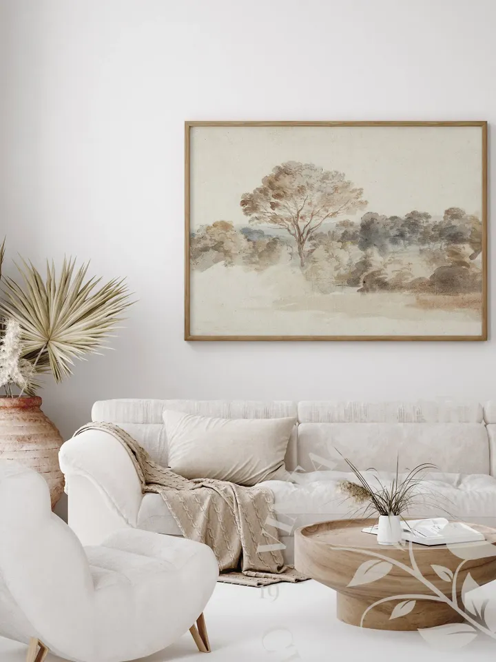 Vintage Watercolor Landscape Antique Painting, Printable Wall Art, Large Downloadable Cottagecore Decor | 19