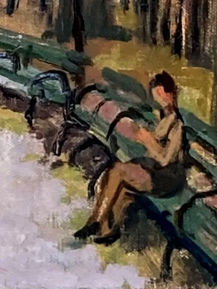 Large New York Cityscape Painting -From Tompkins Sq Park/East Village NYC- 16x16 Oil on Canvas, Urban Impressionist Signed Original