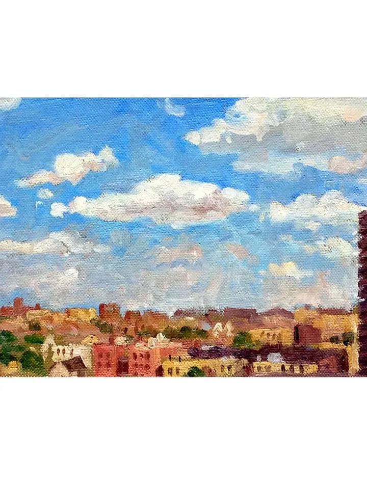 Original Bronx Oil Painting -View of Marble Hill/NYC- 6x12 Oil on Canvas, Urban Impressionist Fine Art, Signed Original Realist Cityscape
