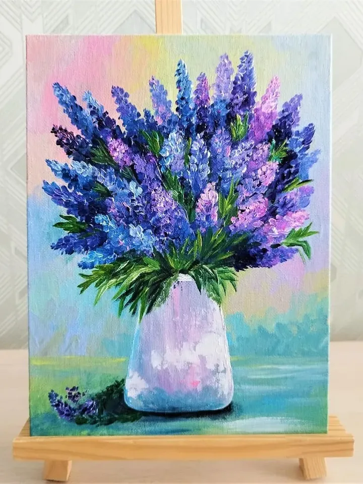 Lavender Bouquet Acrylic Painting | Unique Art Impasto