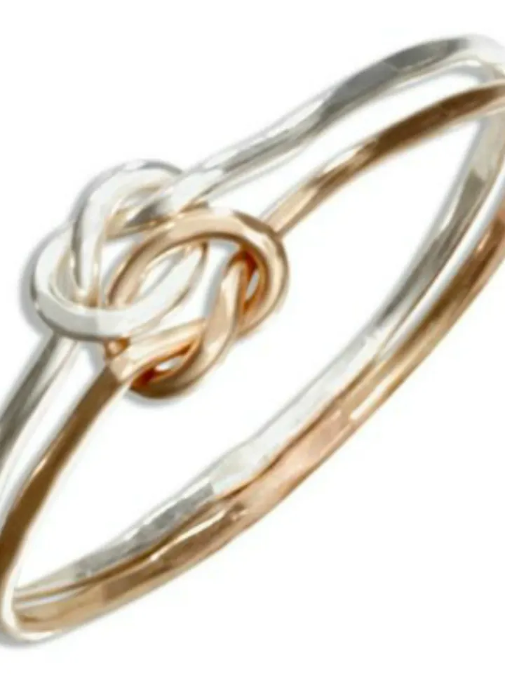 Gold Toe Ring, Love Knot, Mix Metal, Sterling Silver and 14K gold Filled, Valentines Day, Anniversary Size 2