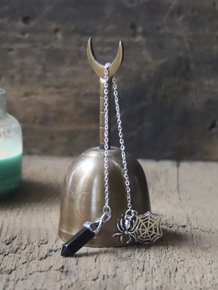 Arachne's Pendulum, Black Onyx Pendulum with Web and Spider, Silver Toned Black Pendulum for Dowsing, Spider Themed Pendulum