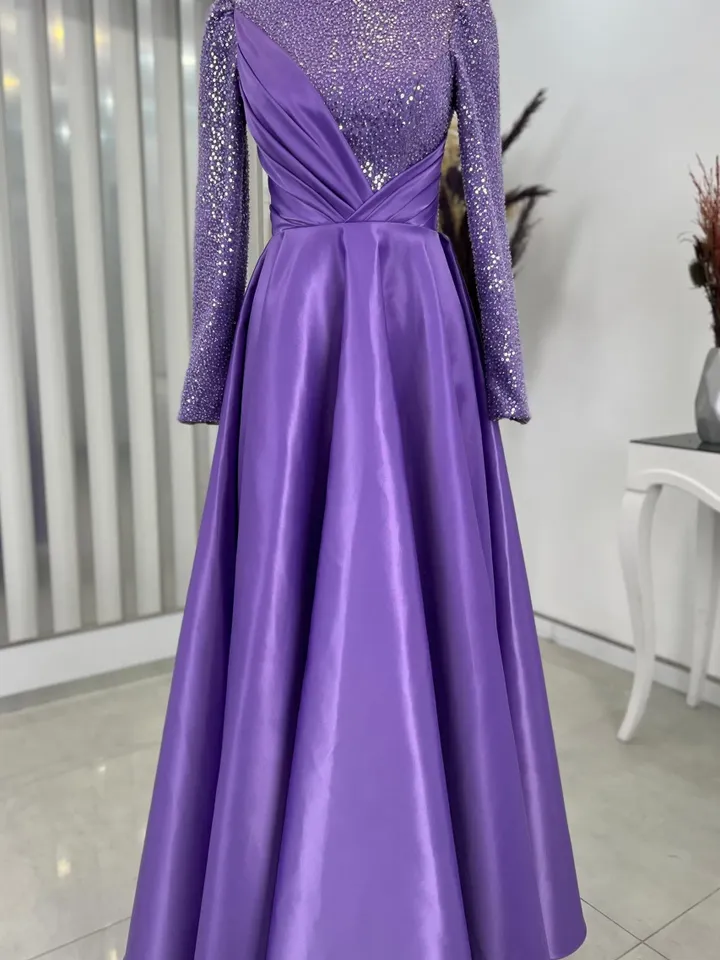 Rüya Ahunare Lilac Satin Wedding Dress, Muslim Evening Gown, Nikah, Islamic Wedding, Engagement, Bridesmaid, Maxi Dress