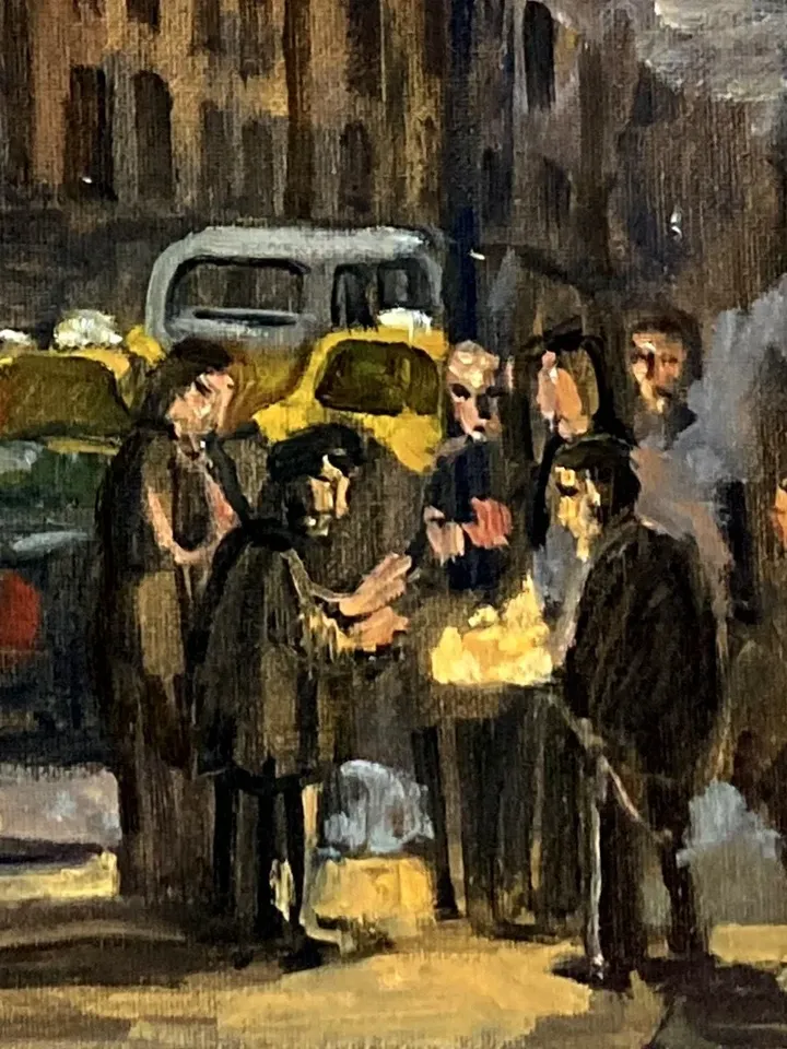 New York Oil Painting Cityscape - Garbage Can Fire/NYC - 16x20 Oil on Canvas, American Realism, Signed Original Fine Art