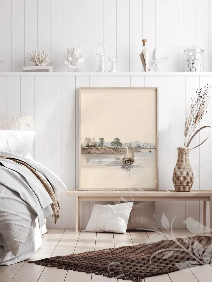 Muted Coastal Wall Art Vintage Print, Sailboat Watercolor Painting Downloadable, PRINTABLE Decor | 68