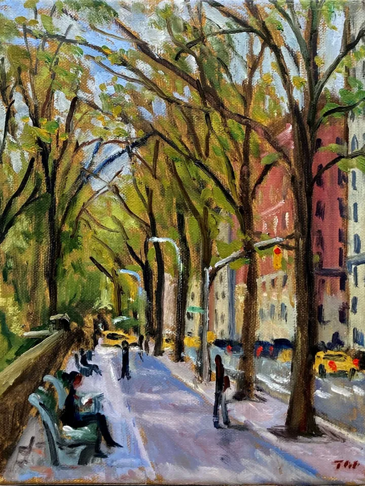 New York City Landscape Painting -Along Central Park West/NYC- 8x10 Oil on Linen, Plein Air Impressionist Cityscape, Signed Original