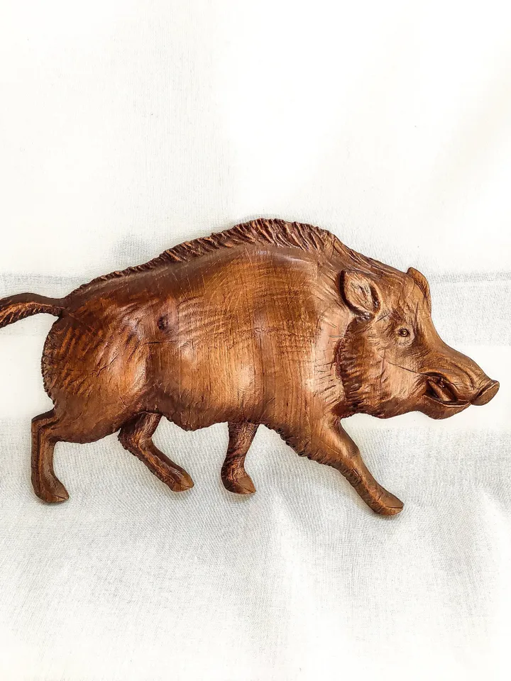 Wild Boar Wall Art Panel, Wooden Carver Panel Wild Boar, Wooden Gift Hunting, 3D carved wood wall art a Boar