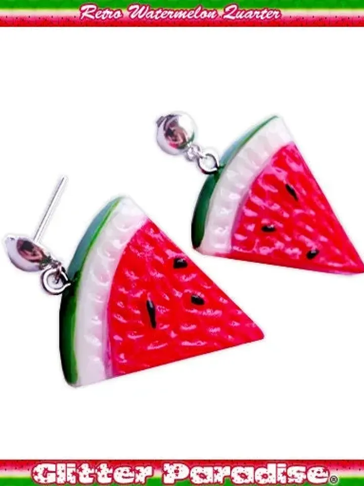 Retro Watermelon Quarter - Boucles d'oreilles - Fruits - Tropical - Carmen Miranda - Vintage Exotica - Années 50 - Rétro - Glitter Paradise®