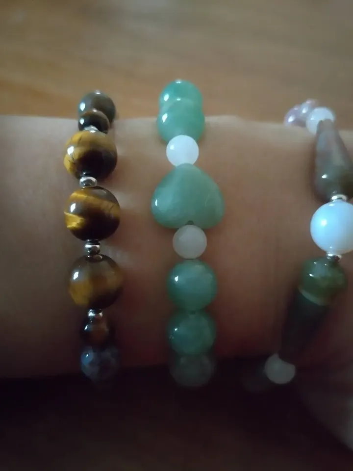 Elastic aventurine bracelet-tiger's eye and jasper- poppy jasper